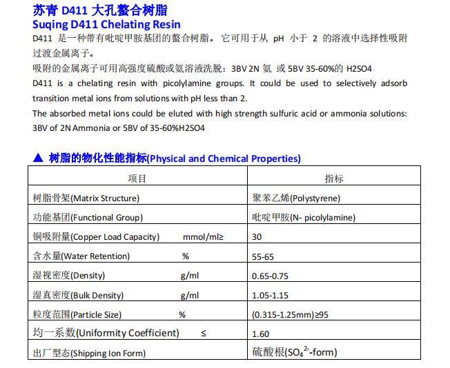 D411 Selective and Chelating Ion Exchange Resin